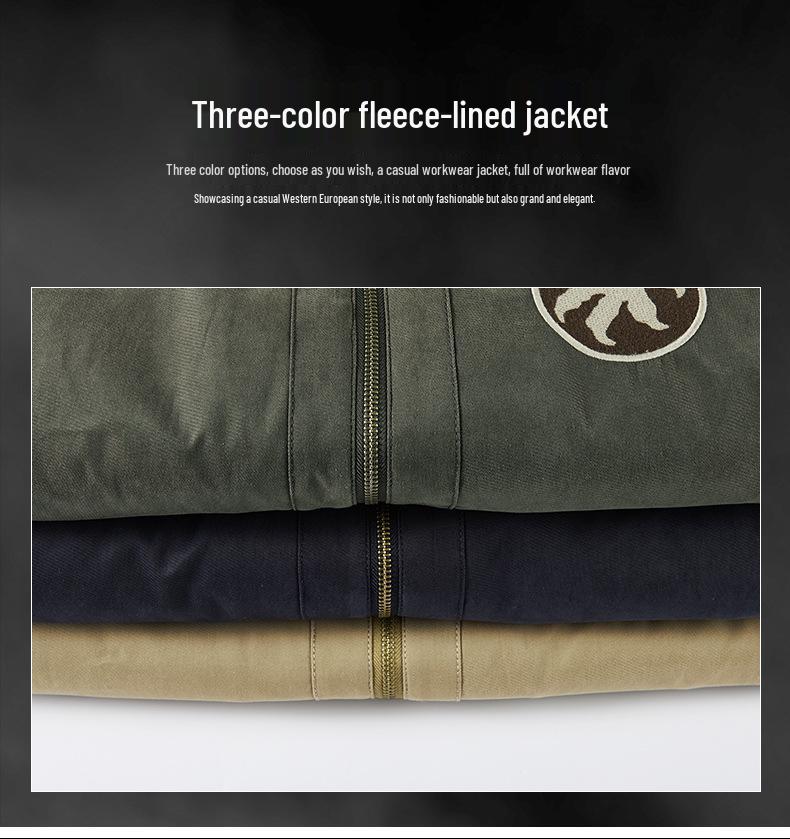 2025 Autumn/Winter Men's Plus Velvet Washed Cotton Jacket - Classic Casual Outdoor Cold-Weather Protection