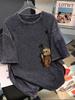 Camiseta Retro Streetwear Oversize Lavada Desgastada para Mujer - Top de Verano Pesado de Media Manga