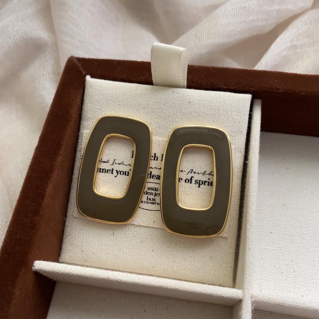 Simple Rectangular Noble Luxury Drop Glaze Stud Earrings Versatile Fashion Earrings Niche Design High-End Temperament Earrings