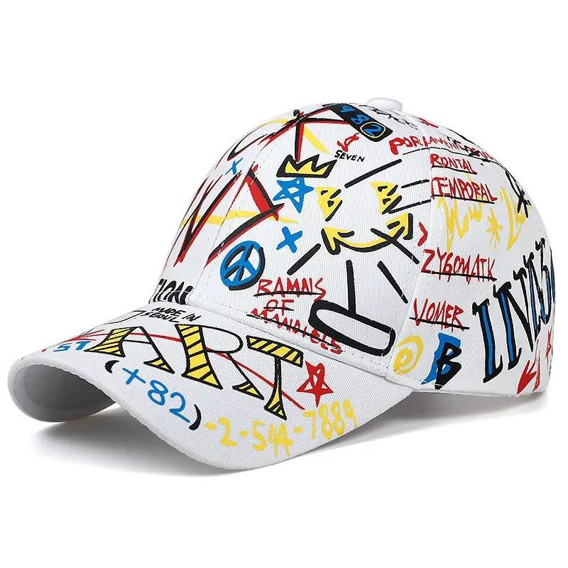Men's and women's letter graffiti printed baseball caps with adjustable brim for outdoor activities and leisure sun hats