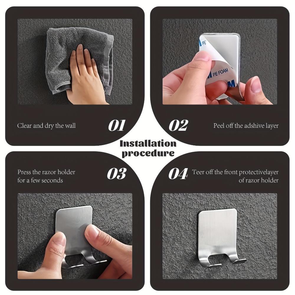 1/2/3PCS Razor Holder Bathroom Kitchen Storage Hook Self-adhesive Stainless Steel Wall Hanging Hook Towel Plug Storage Device