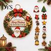 Indoor Outdoor Festive Decor Interchangeable Wooden Christmas Wreath, 12 Pcs Front Door Plaque, DIY Party Wall Accents Handmade Pattern Hanging Wreath