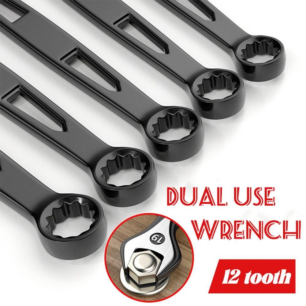 Durability High Carbon Steel Dual-use Spanner Hollow Out Extended Plum Blossom Wrench Thick Hand Tool For 6-15mm Screws