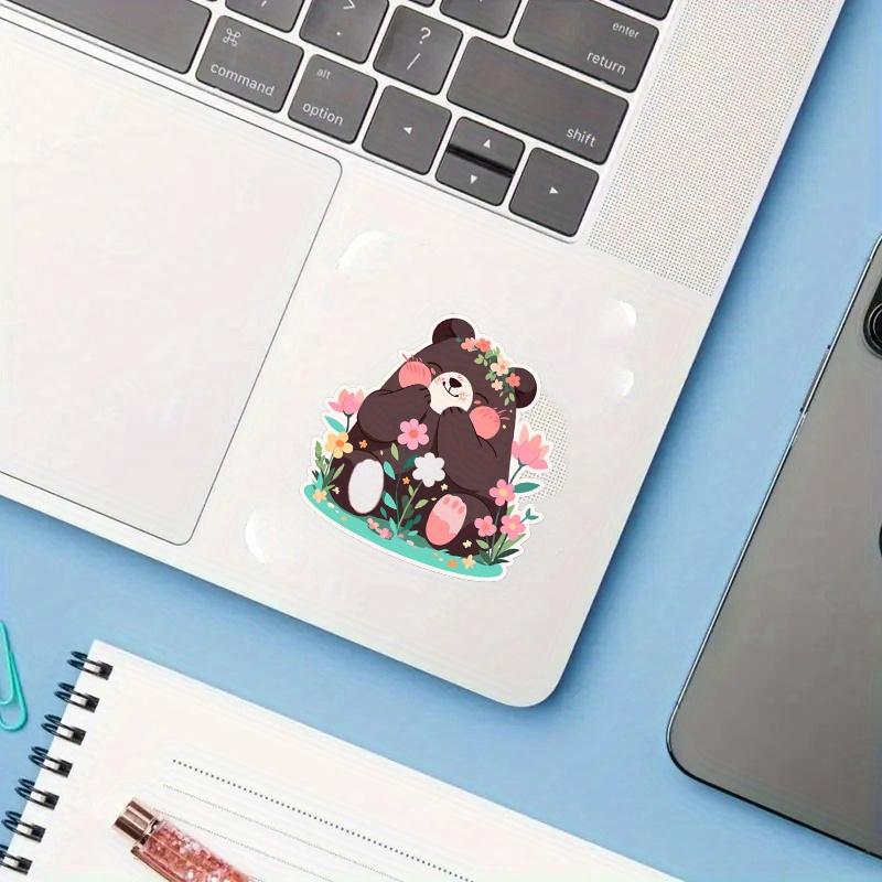 Cartoon Shy Brown Bear Stickers Durable for Laptop, Car, Luggage, Skateboard & More - Perfect for Teens, Adults, Creative Decor & Gifting
