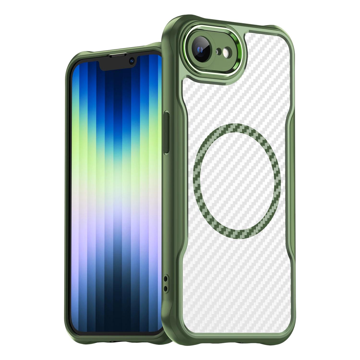 

Магнитный чехол для телефона с рисунком из углеродного волокна для iPhone 11 12 13 14 15 16 Pro Max Plus 16E TPU+PC, противоударный, для задней крышки Magsafe iPhone 15