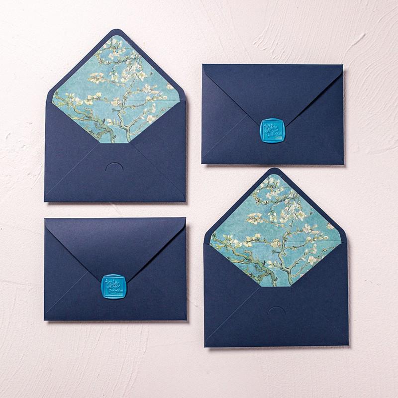 Van Gogh Blue Romantic Lined Envelope with Gold Logo Stamping for Invitations and Postcards