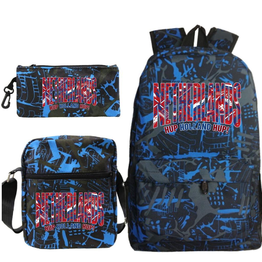 Vintage "Netherlands Hup Holland Hup" 3 In 1 Backpack Shoulder Bag Pencil Case Women Men Student Fashion Football Lover Bagpack