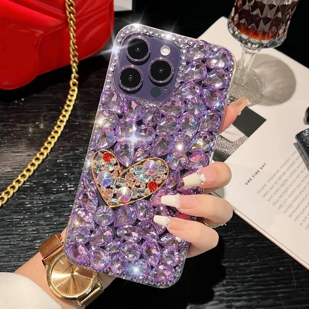 

Glitter Heart Bling Diamond Phone Case For Xiaomi 14 Pro Mi 13 Ultra 13T 12S 12X 12T Mi11 11T Mi 10 Lite 10s Crystal Hard Cover Mi13Tpro фиолетовый