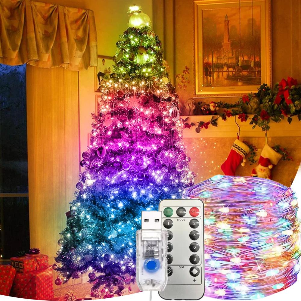 Neujahr Weihnachtsdekoration Feiertag Lichterkette Kupferdraht USB LED Innen Heimdeko Weiß RGB Lichterkette mit Fernbedienung