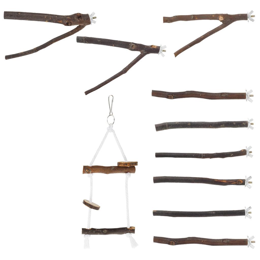 2/10pcs Natural Wood Bird Standing for Parrot Bird Perches Stick Parrot Stand Platform Wooden Exercise Climbing Paw Grinding