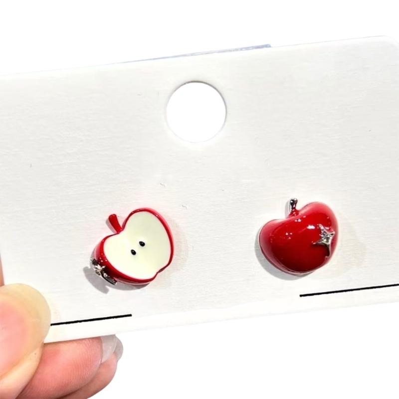 

Vintage Style Red Dripping Oil Apples Ear Studs Delicate Fashion Earrings For Girls And Women Handmade Jewelry