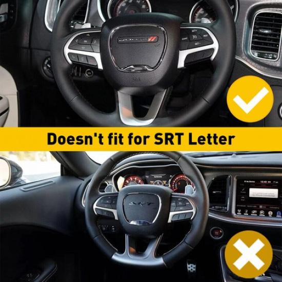 Auxito Steering Wheel Cover Trim for Dodge Charger Challenger 2015- Black