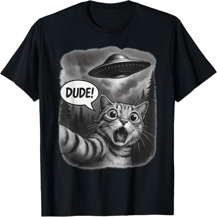 

Cat Selfie with Alien UFOs Weird Shirt Funny Cat Dude! T-Shirt XXXXXL чорний