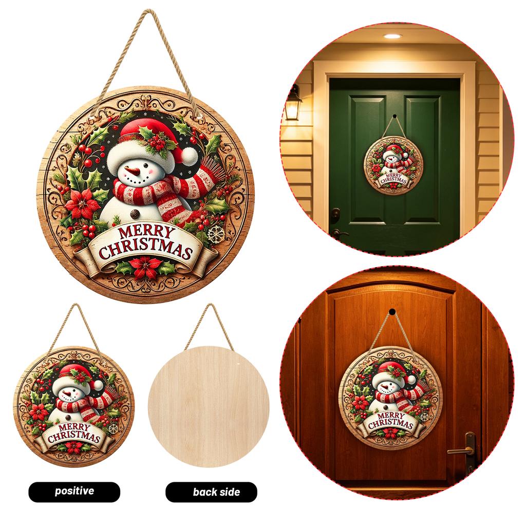 Christmas Wooden Hanging Sign with and Snowman - Holiday Door Decoration Ornament for Home