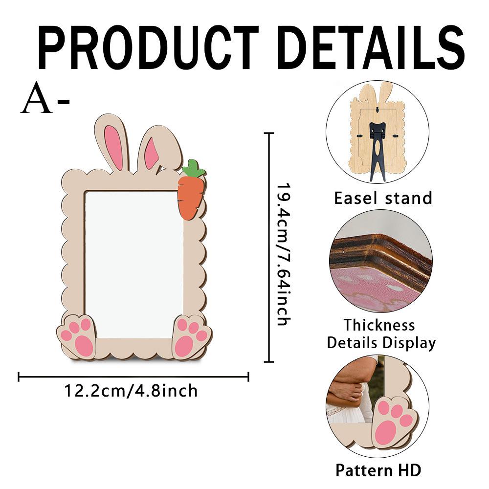 Bunny Picture Frame with Stand Wooden Decorative Tabletop Photo Postcard Display Picture Frame Gifts Home Office Table Tabletop