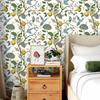 Tapet autoadeziv galben cu coajă de lămâie, floral, cu colibri, pentru decorarea suprafeței sertarelor de bucătărie, impermeabil