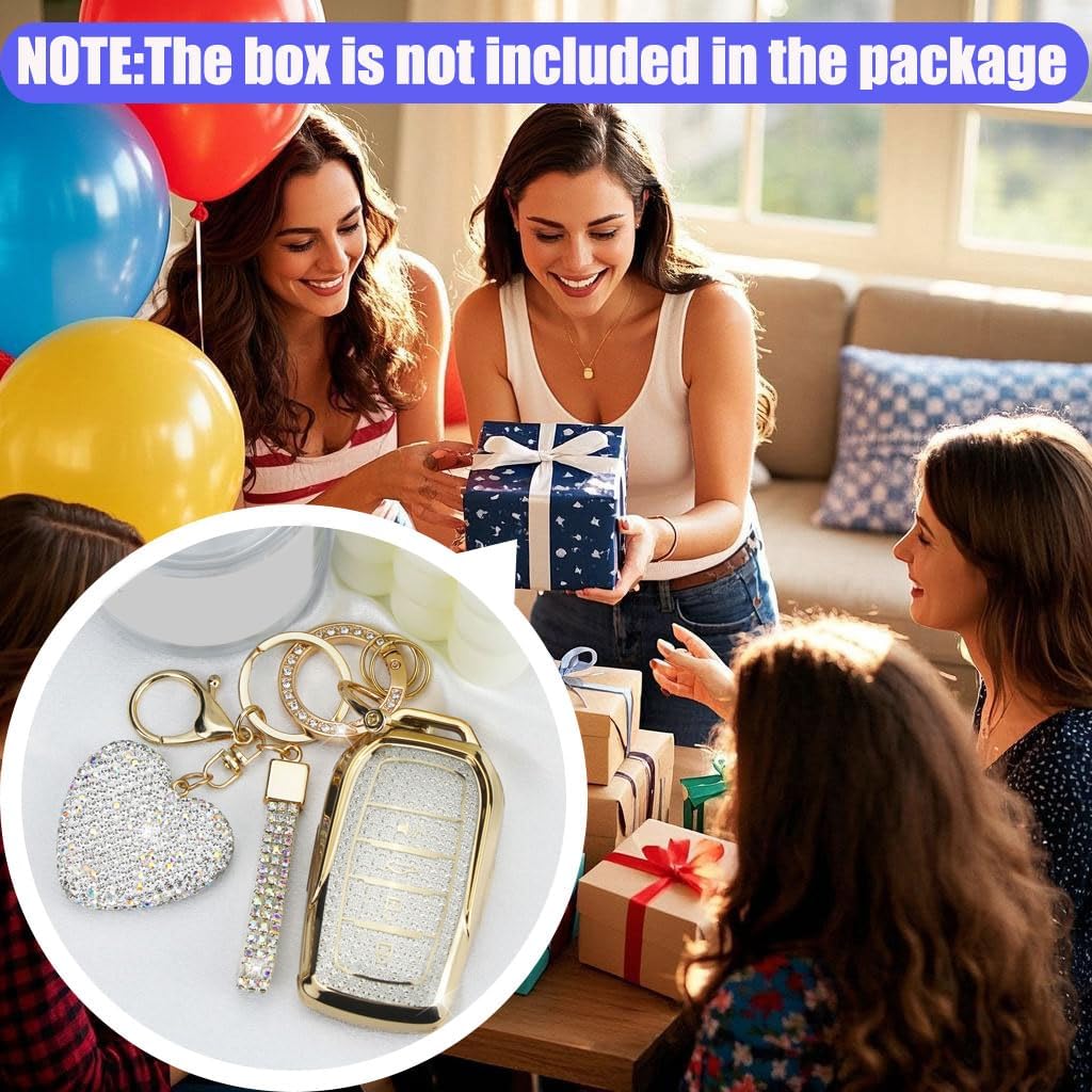 Key Fob Cover With Diamond Keychain Fit For Toyota Car Key Holder Compatible With Camry 2025, Venza -2024, RAV4 Prime, Land Cruiser, Fortuner, Grand