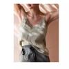2026 summer European and American women's loose temperament simple v-neck sleeveless linen cotton solid color halter top