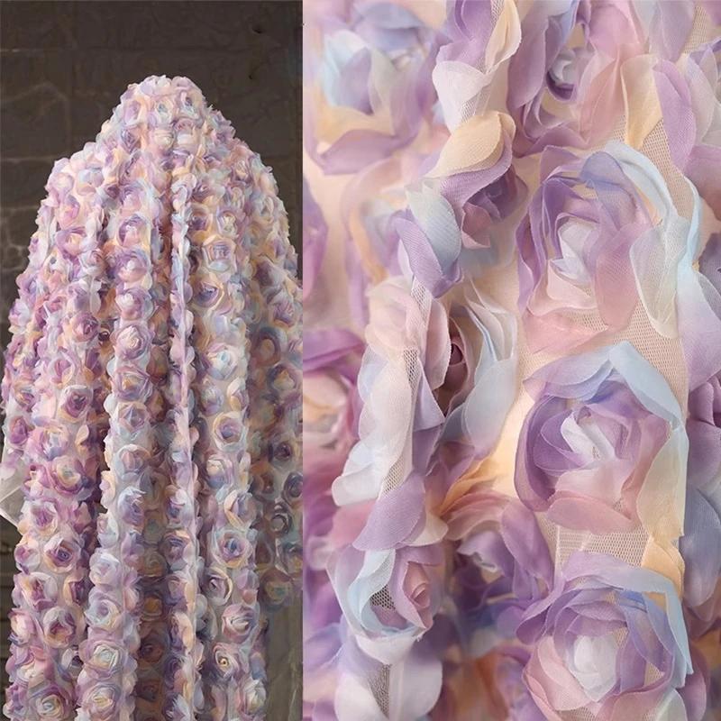50/100x125cm 3D Rose Mesh Cloth Wedding Dress Fabric Sewing Women's Skirt Background Decoration Handmade DIY Skirt Material