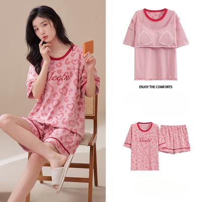 Pajamas Women's Summer with Cushions, Sweet and Cute Shorts, Can Be Worn Outside The Short-sleeved Cotton Suit Homewear