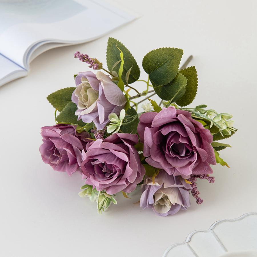 Artificial Flower 5 Head Silk Rose Wedding Brial Bouquet Valentine's Decor Home Room Garden Yard Scrapbooking Diy Gifts Products
