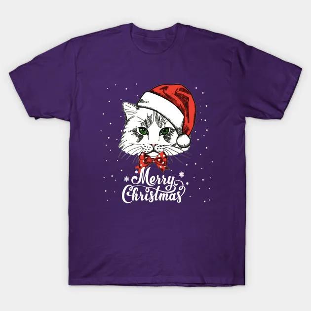 Cat Loves Merry Christmas TShirt 100 Cotton ONeck Summer Short Sleeve Casual Unisexs Tshirt Size S3XL