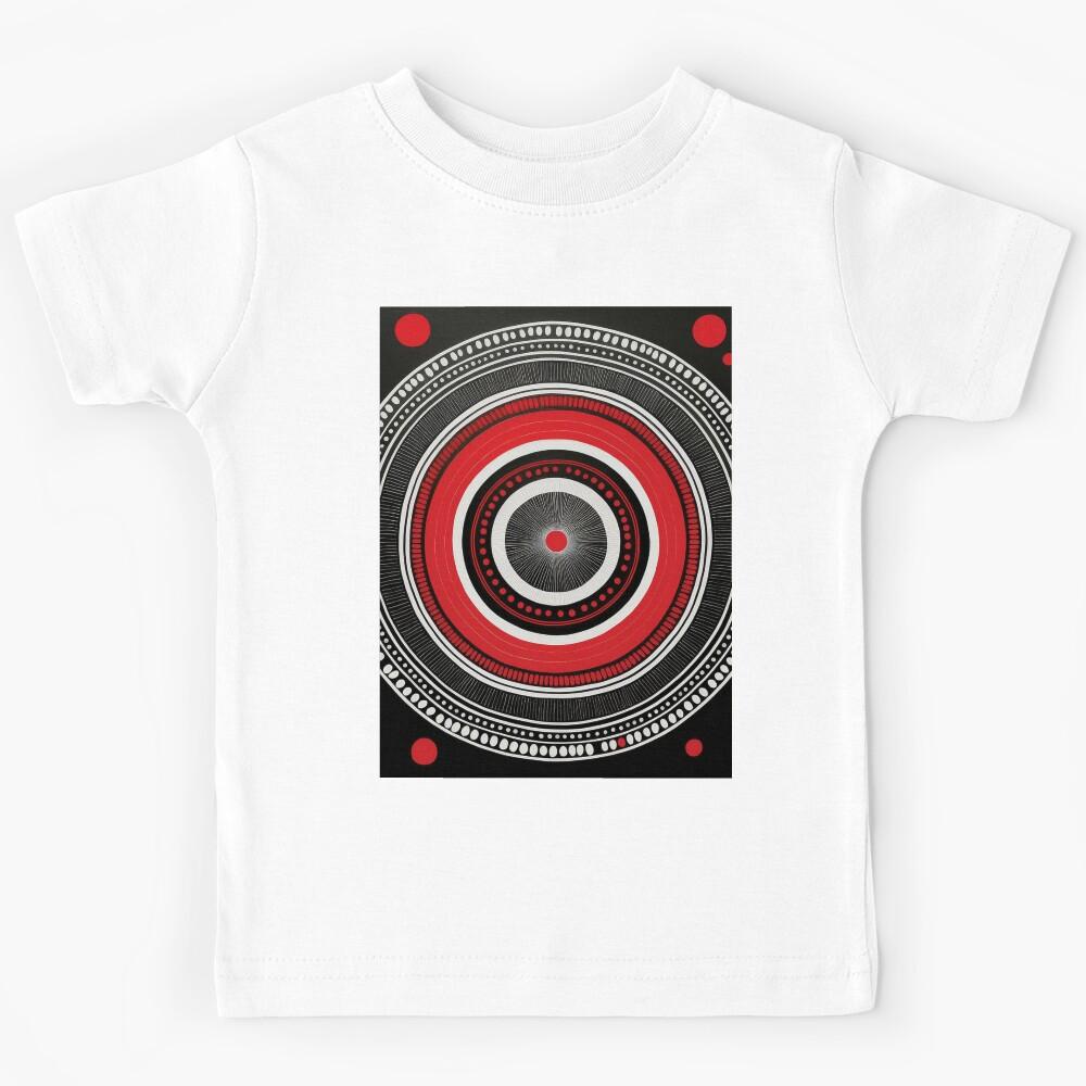 A pattern design with circles in high-contrast colors like black, white, and red. Kids T-Shirt 100