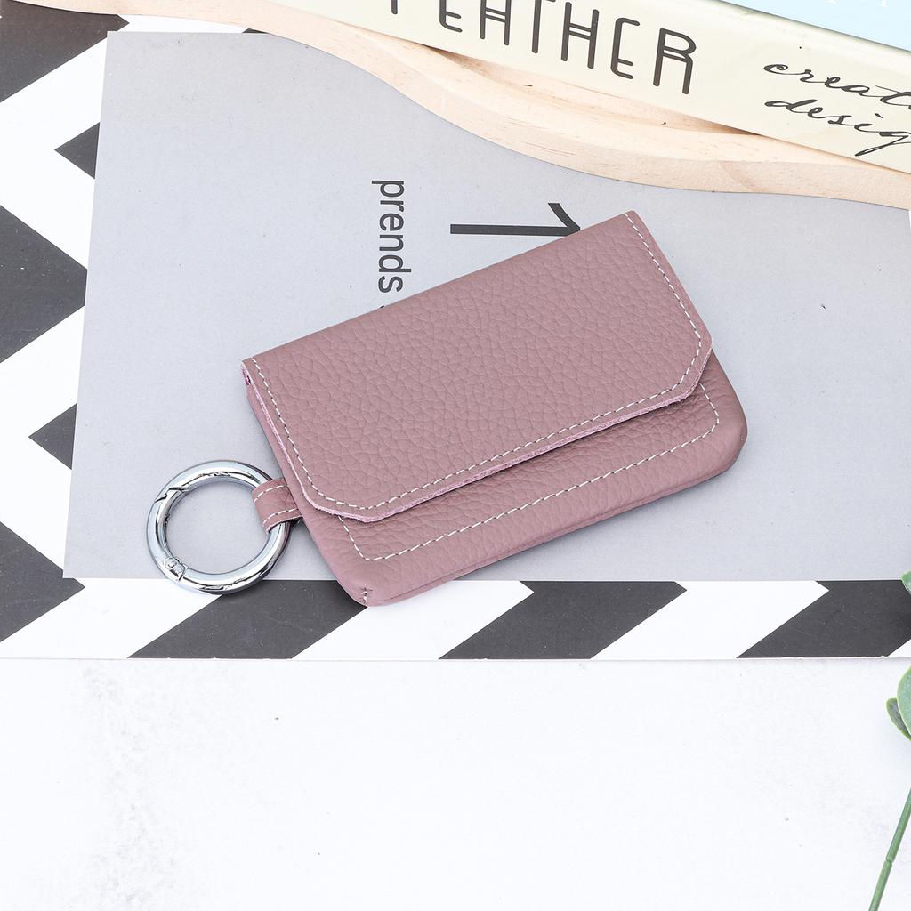 Weiche Leder-Druckknopf-Kartenbörse mit Schlüsselring - Mini-Tasche für Damen mit Geldfach, Tragbare Aufbewahrung für Karten, Bargeld & Ausweis