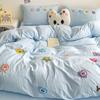 Gu Ling Wei Washed Cotton Four-piece Set Cartoon Dopamine Quilt Cover Sheet Dormitory Three-piece Set