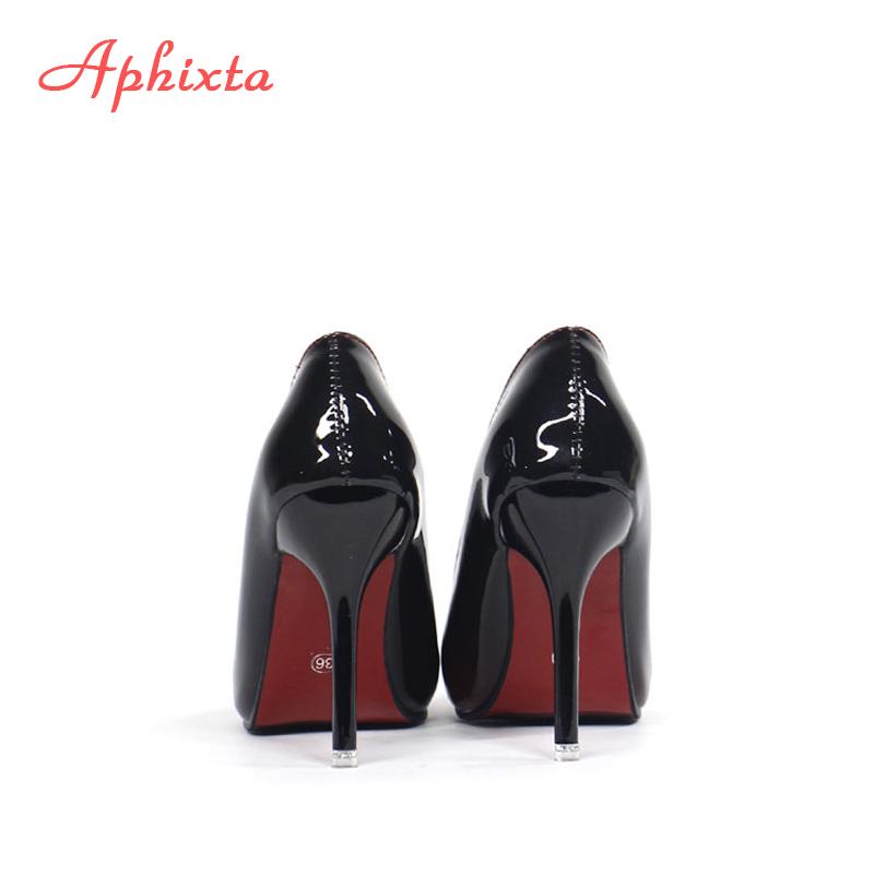Fashion Aphixta Pointed Toe Women Thin Heel Shoes 10cm Heels Pointed Toe Patent Leather Wedding Party Shoes Woman Big Size 48