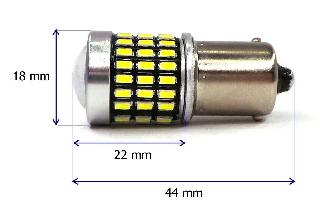 2 Pcs LED Bulb BA15S, P21W 12-24V CANBUS 2100 Lm White with Off-Road Lens