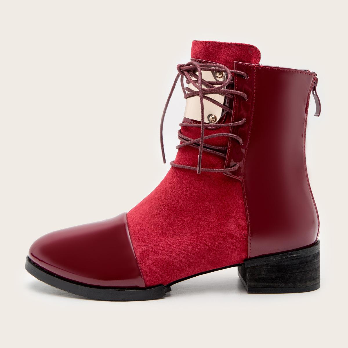 

Ботинки на плоской подошве с ремешками и толстым каблуком, женские, осень-зима, на молнии, ботильоны для женщин, кожаные, в стиле пэчворк, с квадратным носком, Botas Mujer 36