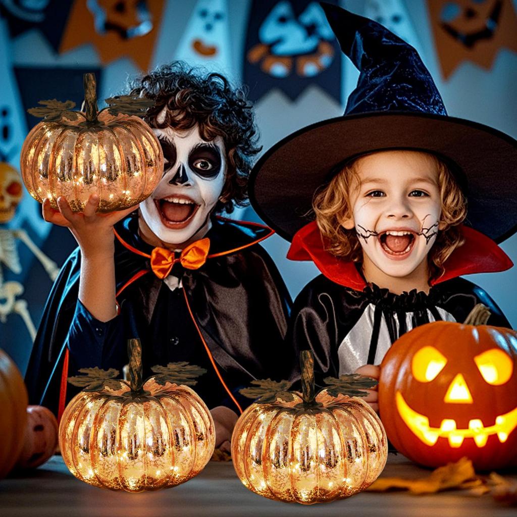 Autumn Thanksgiving Glass Pumpkin Halloween Lights with 6-Hour Timer LED Pumpkin Lights for Home Table Decoration Centerpiece