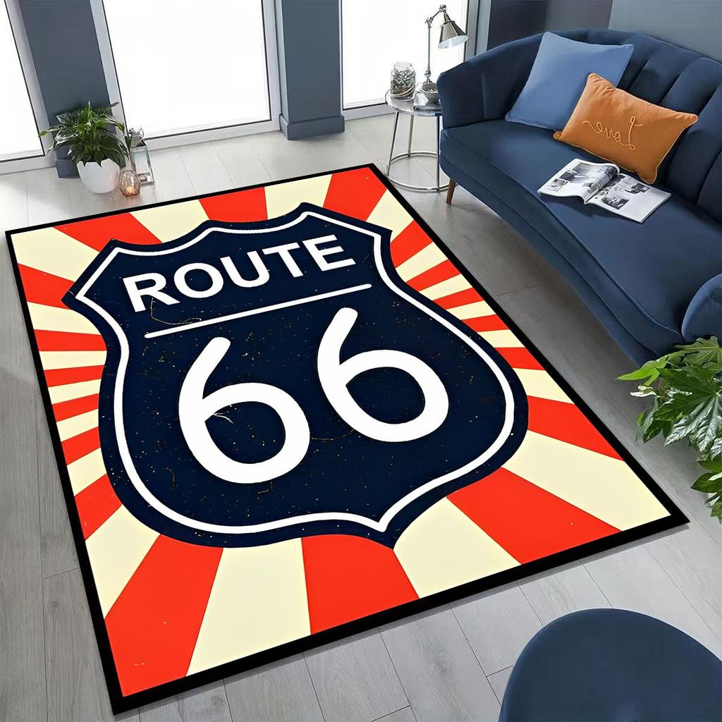 3D Retro Route 66 America Historic Mother Road Rug for Bedroom Living Room Sofa Home Doormat Decor,Larger Kid Non-slip Floor Mat