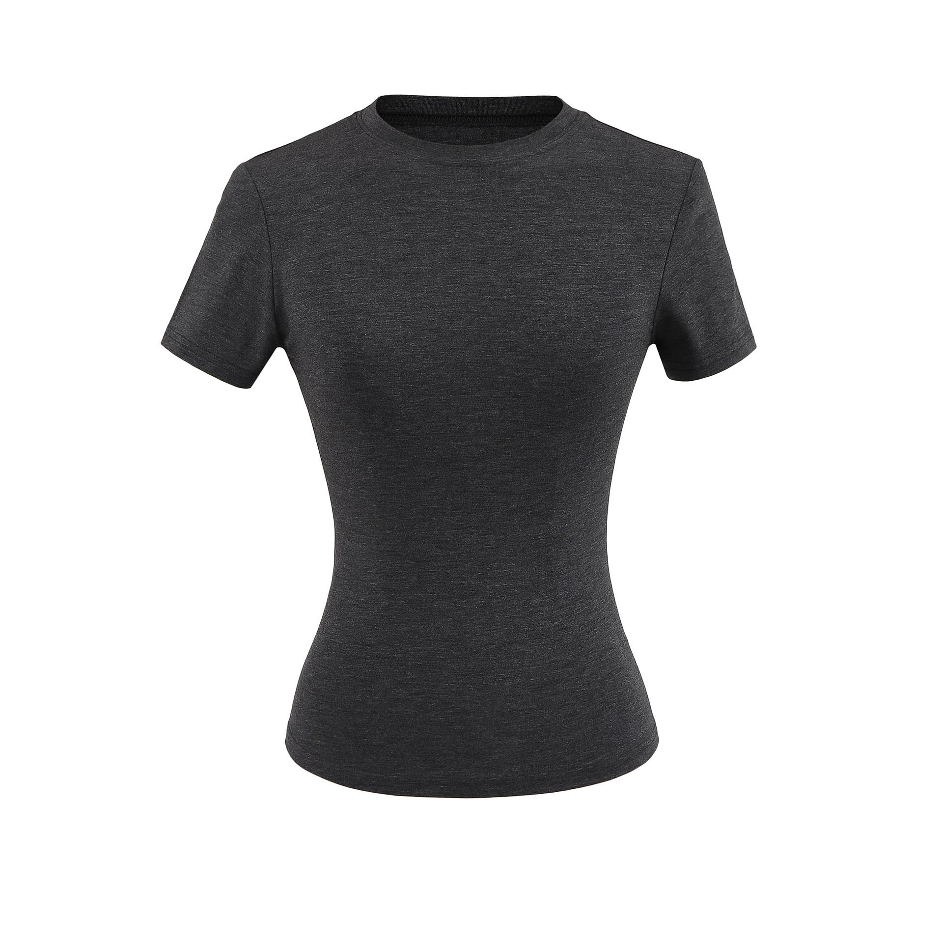 

Женская футболка облегающего кроя однотонная с коротким рукавом и круглым вырезом - базовый стиль Кардашьян Medium