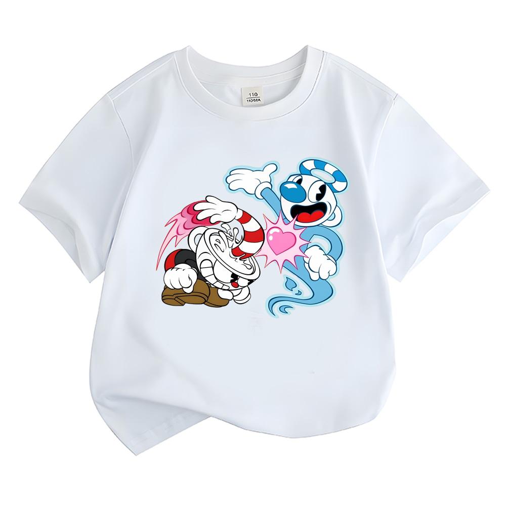 Cuphead  Kawaii Boys Girls T-shirt Kids Clothing Hip Hop Tops Short Sleeves Sports Fashion Streetwear Manga/Comic Tees Toddler