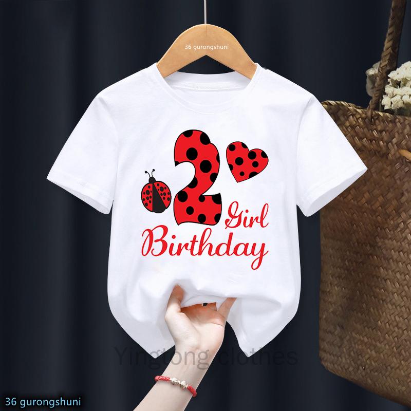 Red Ladybug Number 1-10 Tshirt Happy Birthday Gift T-Shirt Harajuku Kids Clothes Girl Tshirt Short Sleeve Top 100