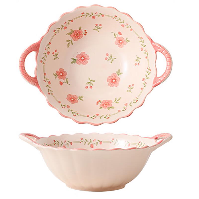 

Керамічна сервірувальна миска в скандинавському стилі з квітами лотоса та двома ручками