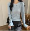 2025 Light Blue Chic Korean Slim-Fit Round Neck Sweater - Spring Age-Reducing Knitted Base Layer