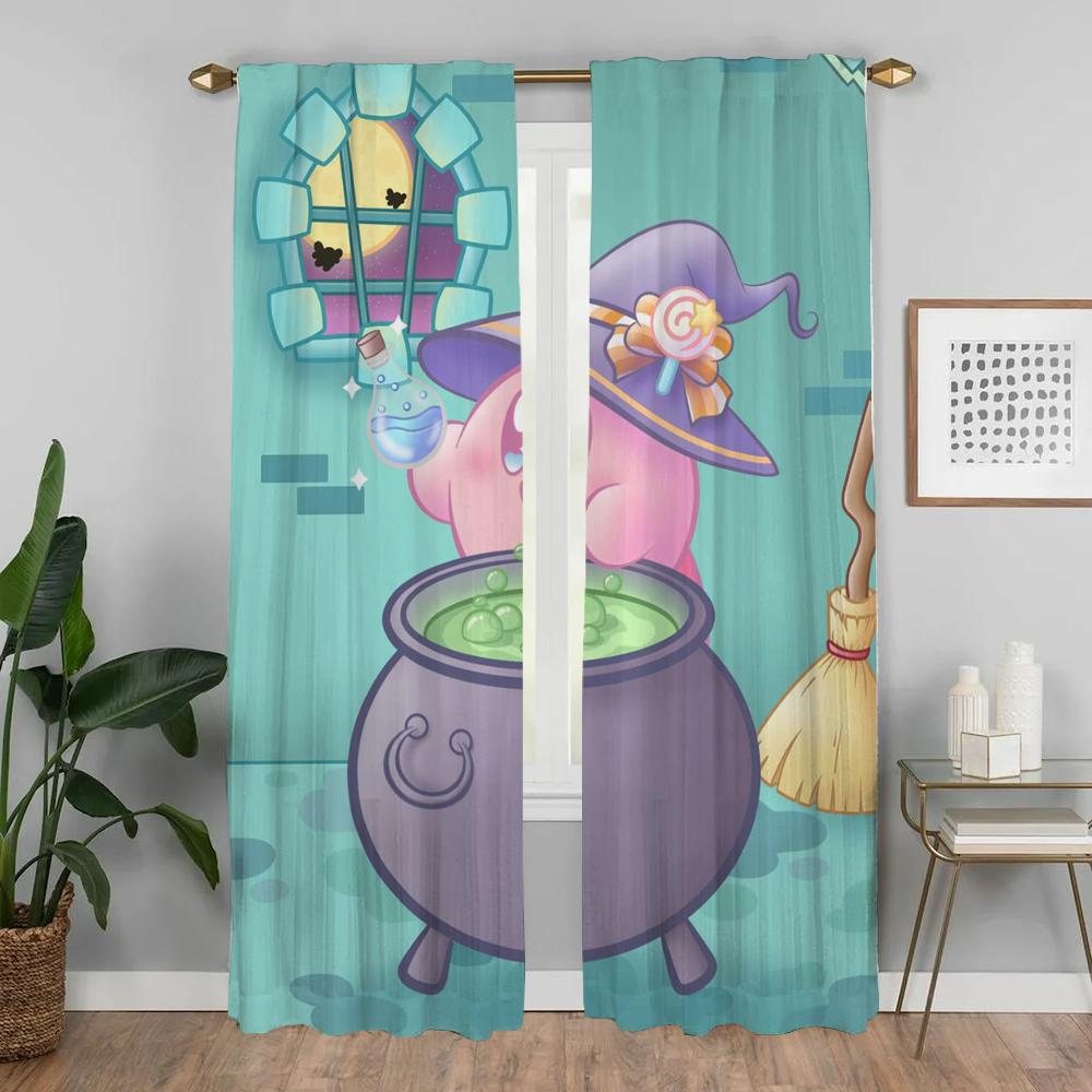 Kawaii Cartoon K-KirbyS Window Curtain for Room 2 Panel Partition Curtains for Bedroom Halloween Decoration Living Kitchen Child