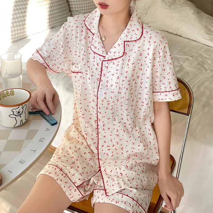Women's Pajamas Summer Short Sleeve Sleepwear Set Cartoon Cute Rabbit Printed Pyjama Woman Ruffle Home Nightwear Set Cardigan
