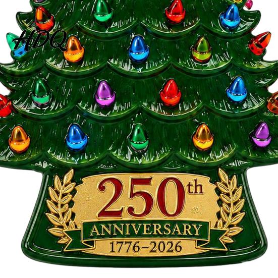 Holiday Home Decor 5 Pcs 2D Flat 250 Anniversary USA Christmas Tree Ornament Year Indoor Outdoor of America 1776-2026 Acrylic Patriotic Hanging