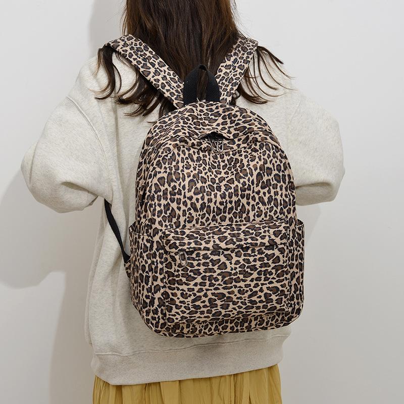 Schoolbag New College School Bag Female Junior High School Retro Leopard Print Backpack Lightweight High School Computer Travel Backpack