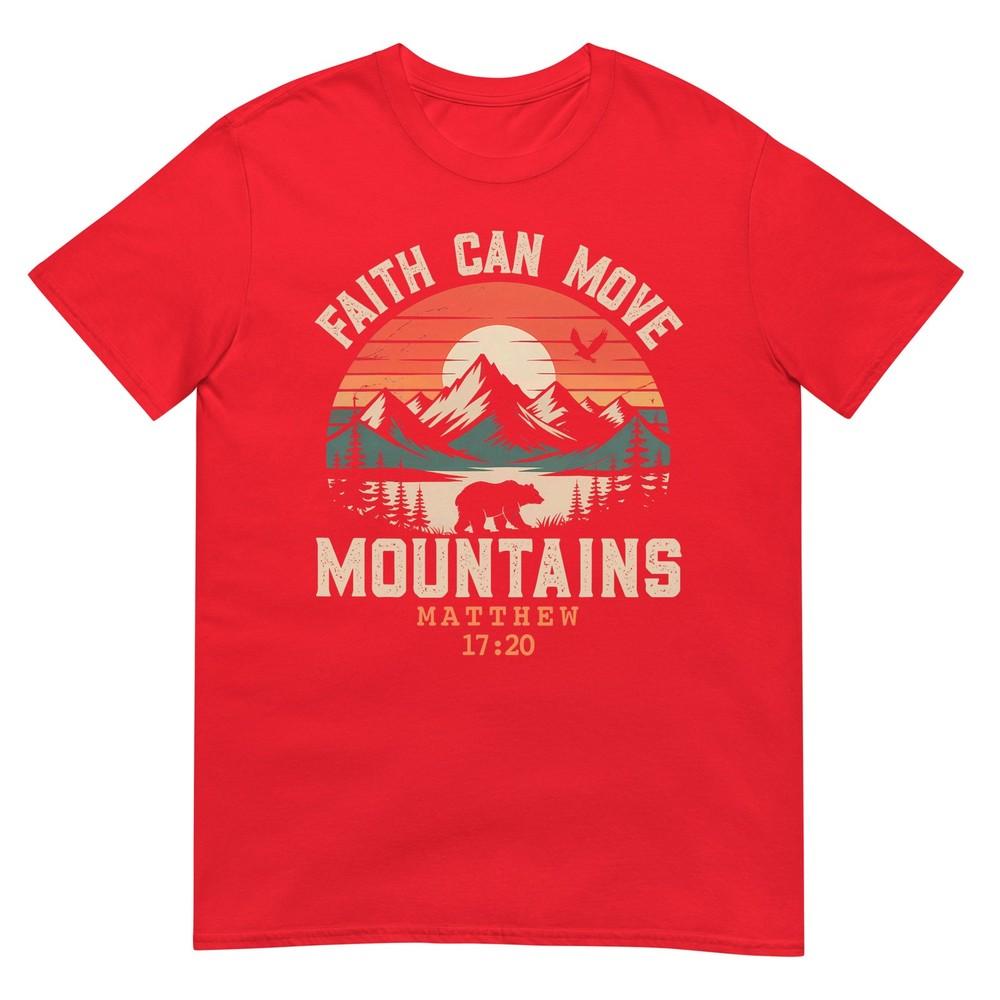 Faith Can Move Mountains Retro Sunset Bible Verse Christian TShirt S