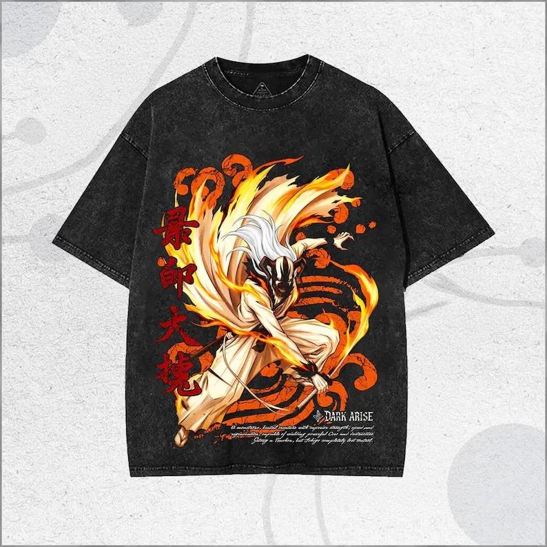 

BLEACH Куросаки Ичиго Аниме Футболка Для Мужской Одежды Летняя Хлопковая Футболка С Коротким Рукавом Винтажная Стиранная Оверсайз Футболки S чёрный