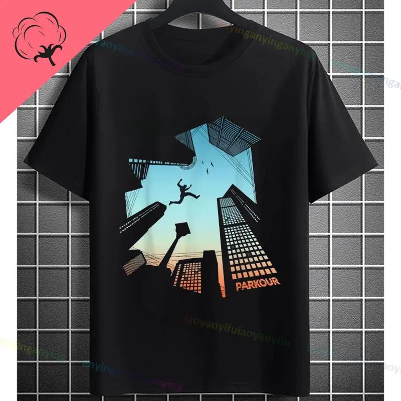 Unisexs Parkour Runner Tshirt With Bold Parkour Print Casual Round Neck 100cotton Allseason Comfort Tshirt Dynamic Tee