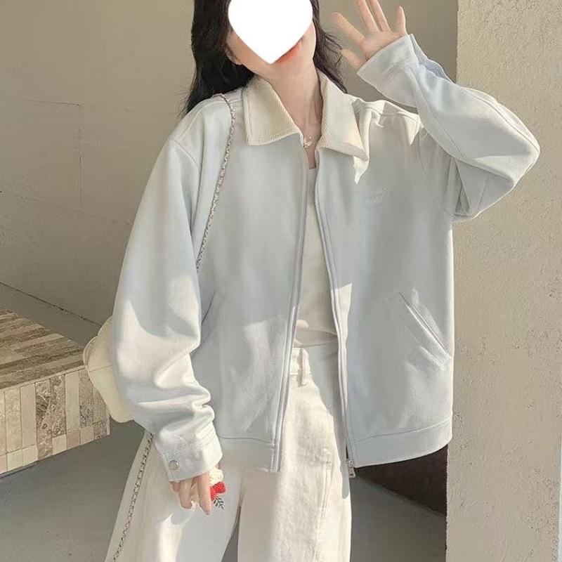 Women's Pink Patchwork Turn-Down Collar Jacket - Retro American Baseball Uniform Style for Spring & Autumn