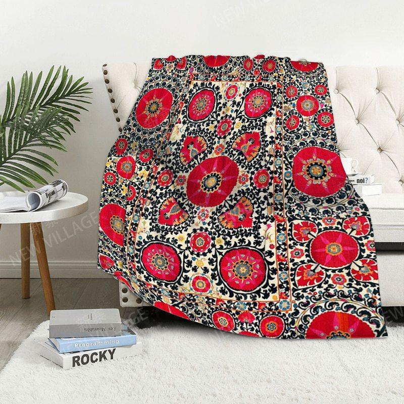 Bohemian Pattern Digital-printed Polyester Bedroom Velvet Flannel Cover Blanket Fleece Soft Sofa Cover Blankets for Beds