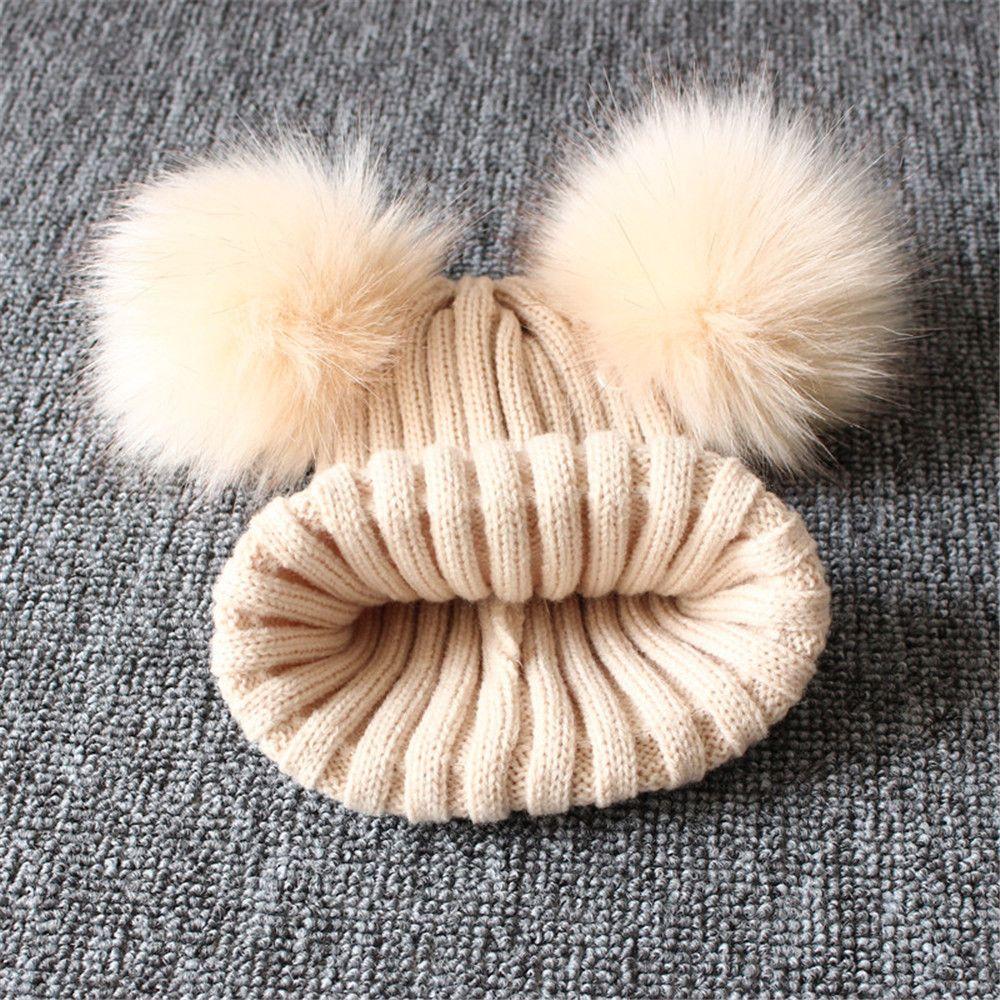 Winter Cute Windproof Bobble Hat Warm Baby Beanie Cap Kids Knitted Hat