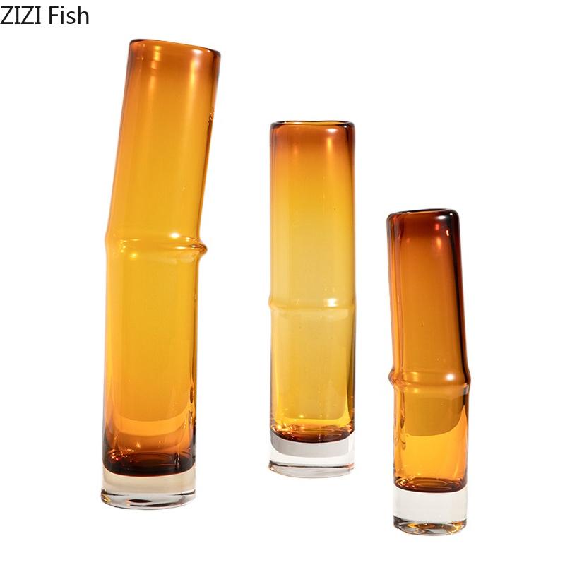 Creative Bamboo Shape Glass Vase Hydroponics Plant Pots Table Decoration Flower Arrangement Floral Vases Room Aesthetic Decor
